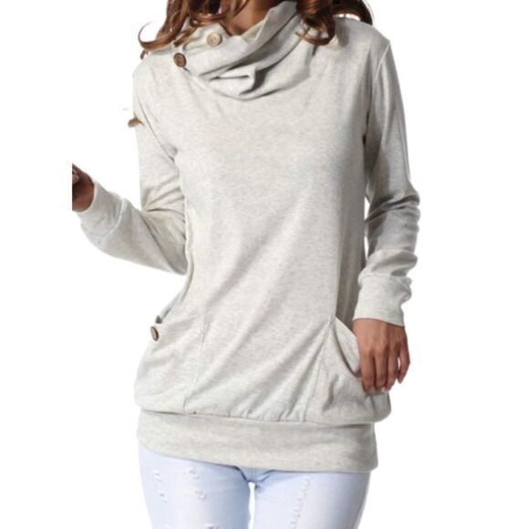 Cowl neck top with cute button accent - Picture 1 of 3